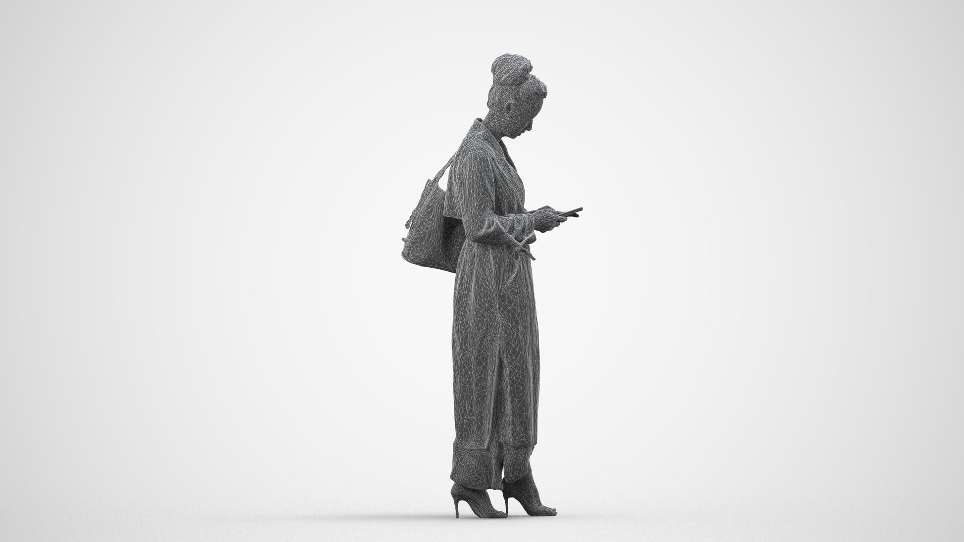 scanned 3D woman business standing, photogrammetry people for Enscape and V-Ray, wireframe side view