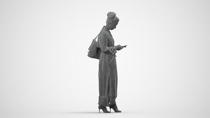 scanned 3D woman business standing, photogrammetry people for Enscape and V-Ray, wireframe side view