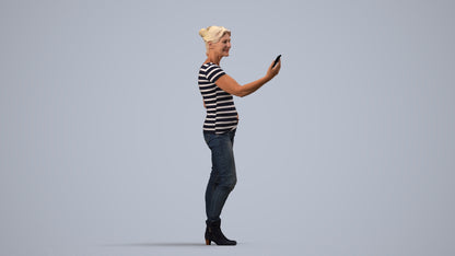 realistic 3D people senior woman casual standing, render-ready for V-Ray and Corona, FBX OBJ, side view render