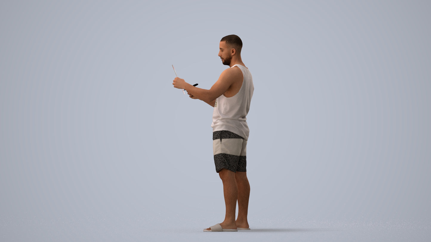 realistic 3D people man standing, render-ready for V-Ray and Corona, FBX OBJ, three-quarter view render