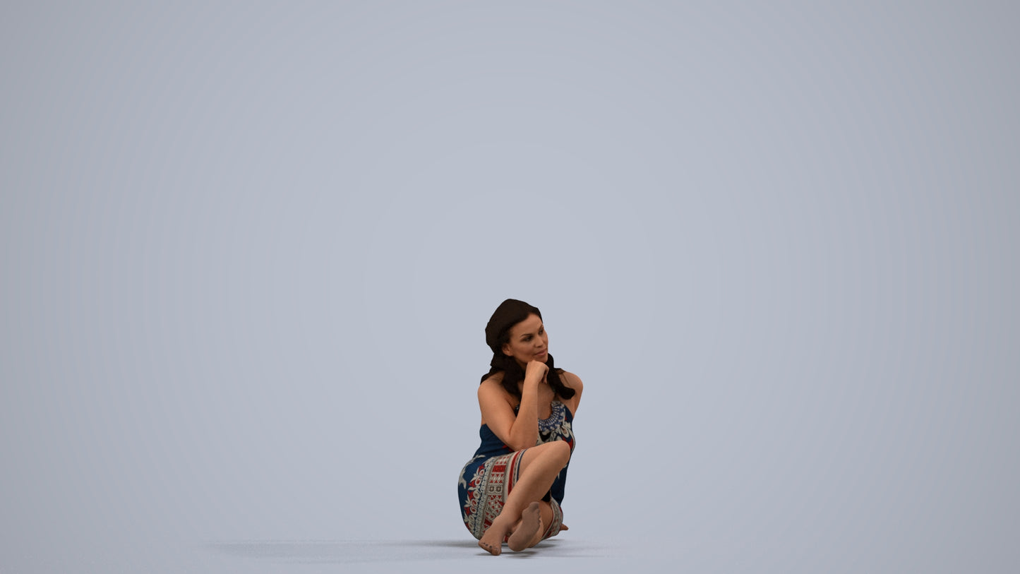 3D people model woman pool, scanned human for 3ds Max rendering, side view render