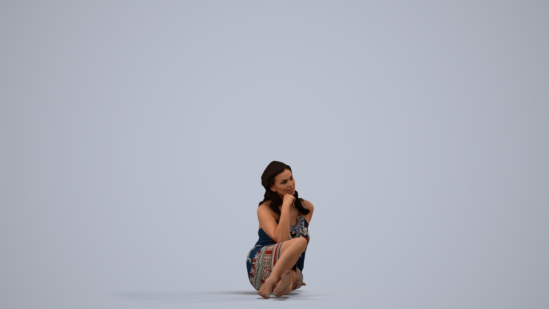 3D people model woman pool, scanned human for 3ds Max rendering, side view render