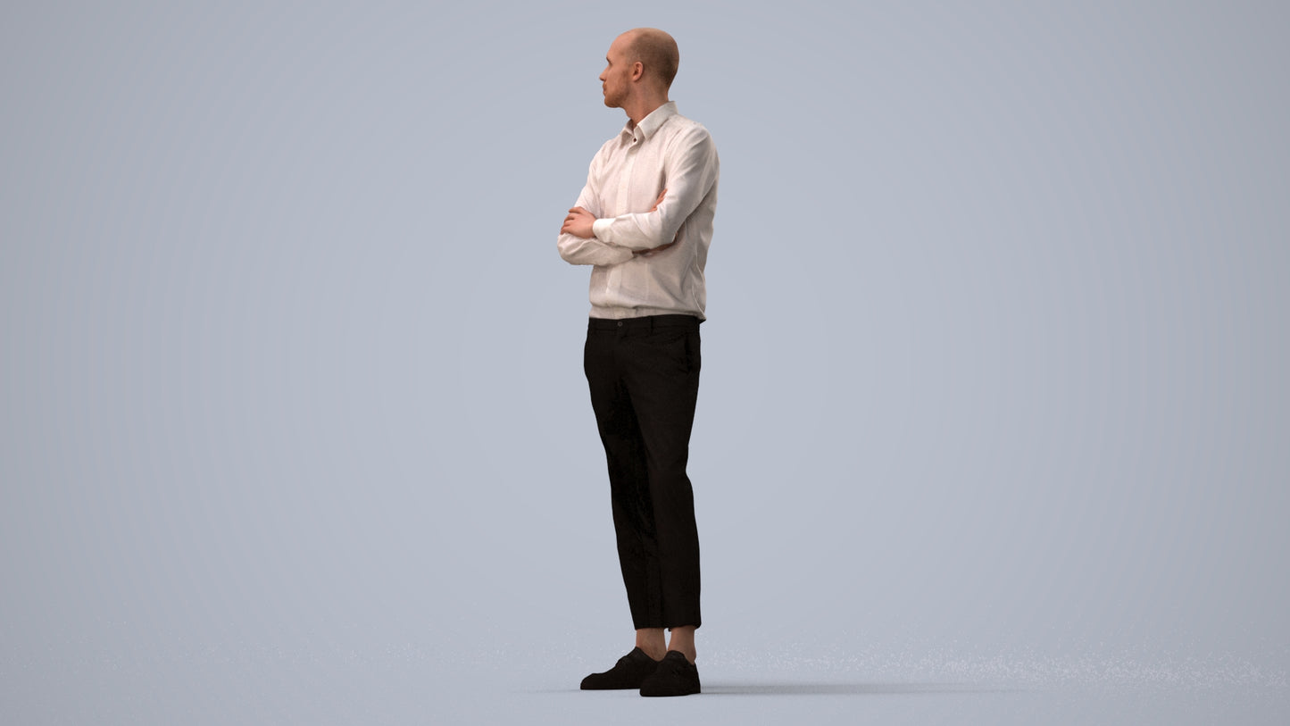 realistic 3D people man business standing, render-ready for V-Ray and Corona, FBX OBJ, three-quarter view render