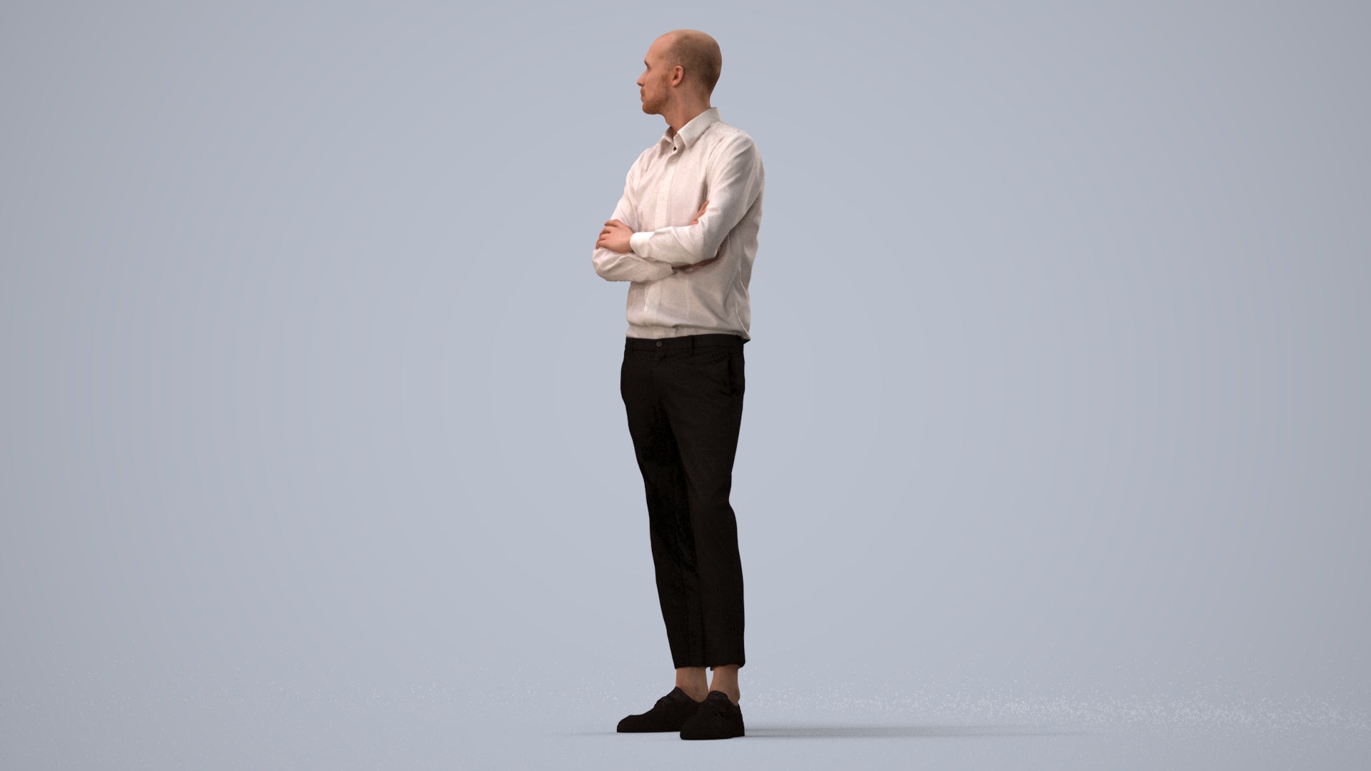 realistic 3D people man business standing, render-ready for V-Ray and Corona, FBX OBJ, three-quarter view render