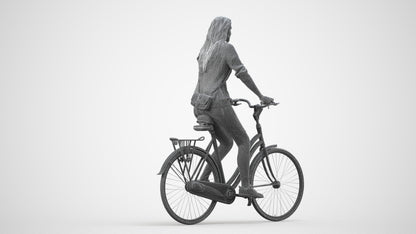 realistic 3D woman casual cycling, scanned archviz people for Blender and 3ds Max, wireframe side view
