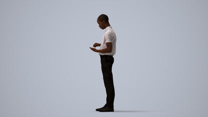 3D human model boy hospitality, photogrammetry scanned person for archviz, three-quarter view render