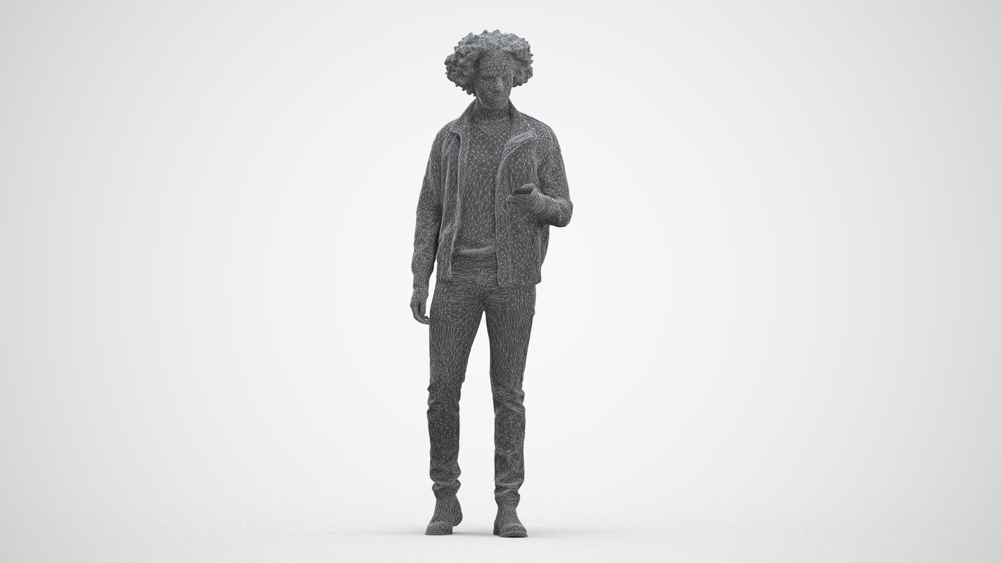 photogrammetry 3D man casual standing, realistic human model archviz FBX, three-quarter front view render