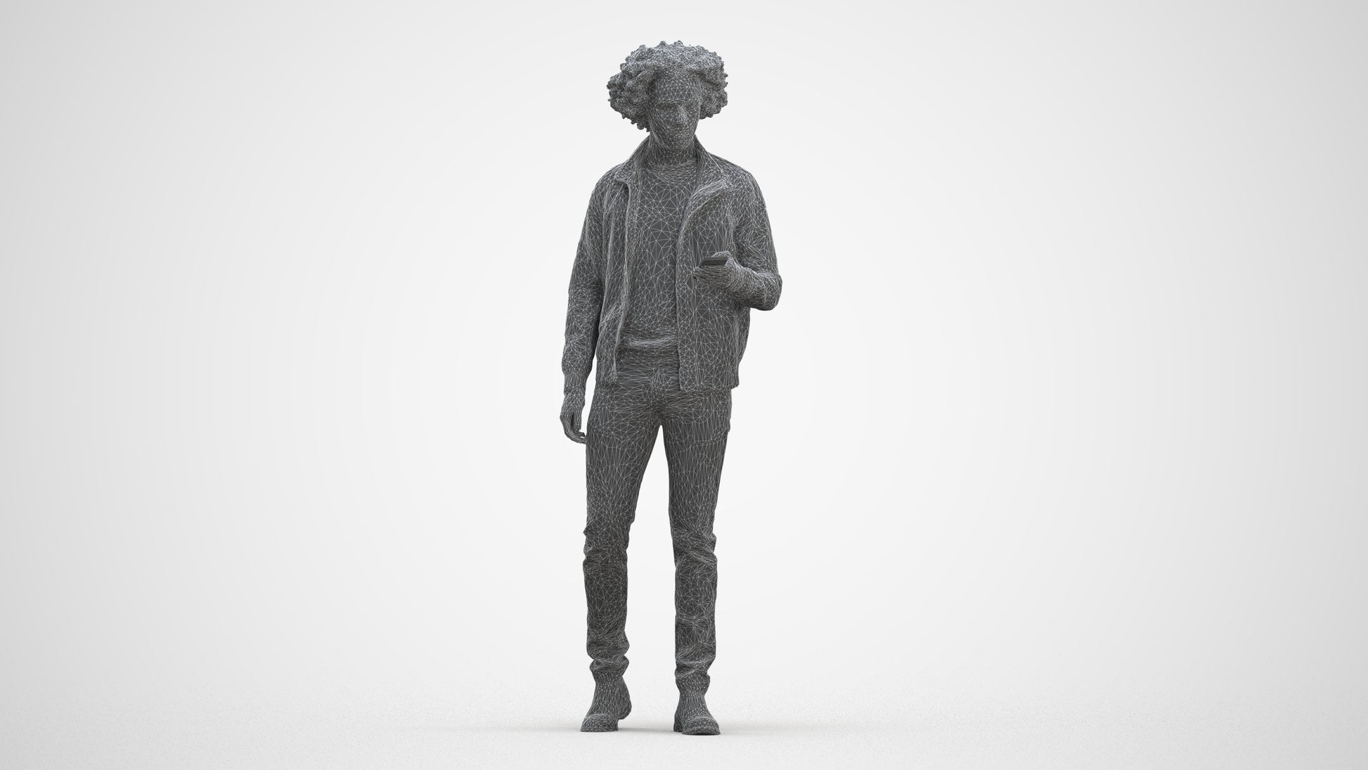 photogrammetry 3D man casual standing, realistic human model archviz FBX, three-quarter front view render