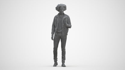 photogrammetry 3D man casual standing, realistic human model archviz FBX, three-quarter front view render