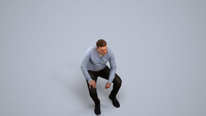 realistic 3D man casual sitting, scanned archviz people for Blender and 3ds Max, back view render