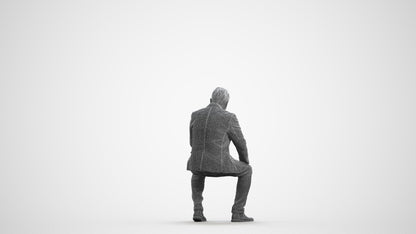 3D scanned man sitting business, photorealistic archviz people for Enscape and SketchUp, wireframe front view