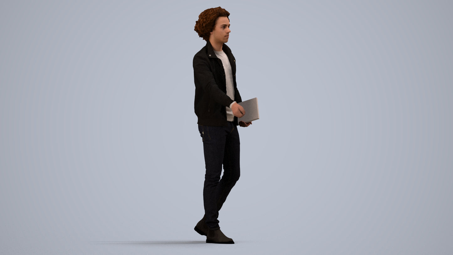 photogrammetry 3D man casual mix, realistic human model archviz FBX, side view render