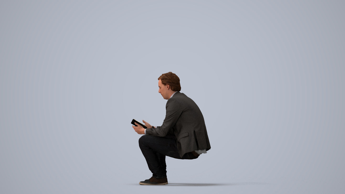 realistic 3D man business, scanned archviz people for Blender and 3ds Max, three-quarter view render