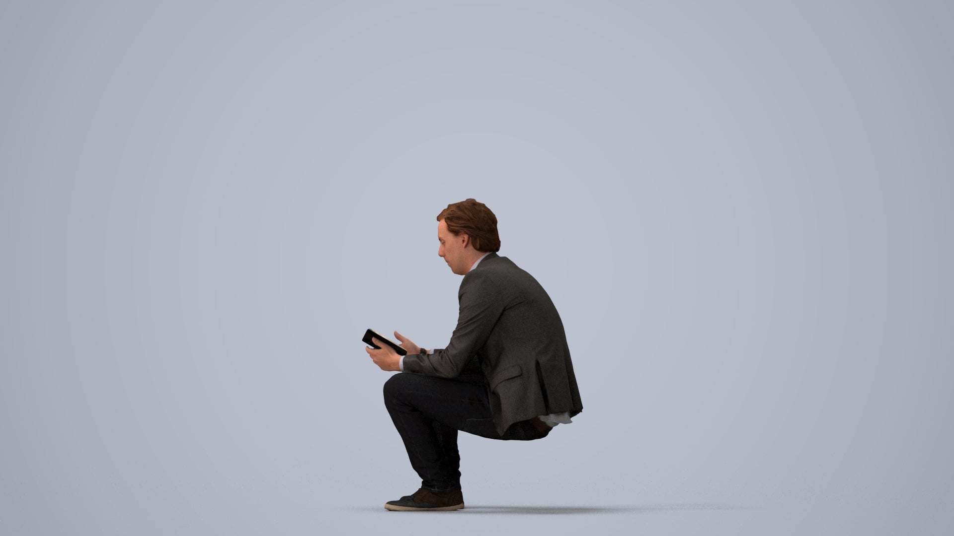 realistic 3D man business, scanned archviz people for Blender and 3ds Max, three-quarter view render
