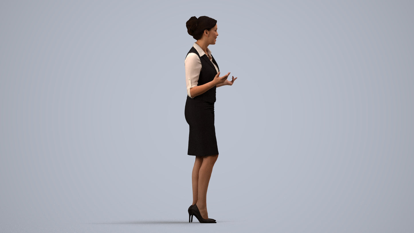 realistic 3D woman hospitality, scanned archviz people for Blender and 3ds Max, side view render