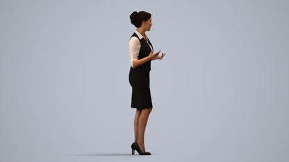 realistic 3D woman hospitality, scanned archviz people for Blender and 3ds Max, side view render