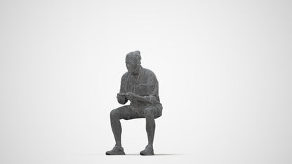 photogrammetry 3D man casual sitting, realistic human model archviz FBX, wireframe back view