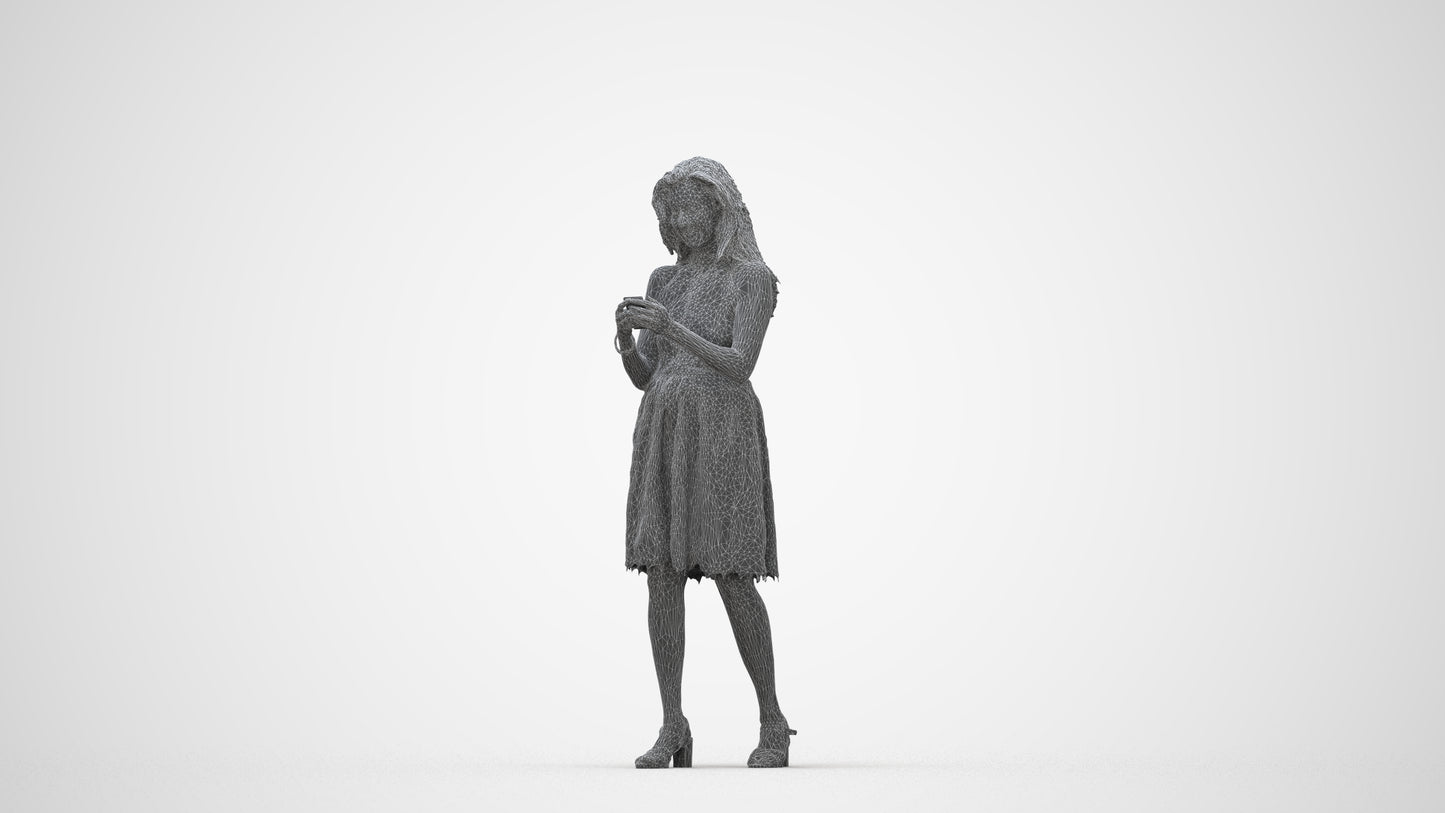 3D people model woman formal standing, scanned human for 3ds Max rendering, wireframe back view