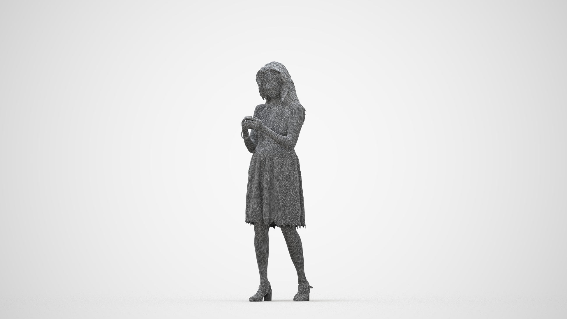 3D people model woman formal standing, scanned human for 3ds Max rendering, wireframe back view