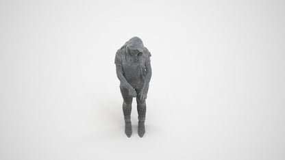 3D human model woman casual standing, photogrammetry scanned person for archviz, wireframe three-quarter view