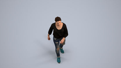 realistic 3D human woman casual walking, archviz people FBX OBJ for Blender, back view render