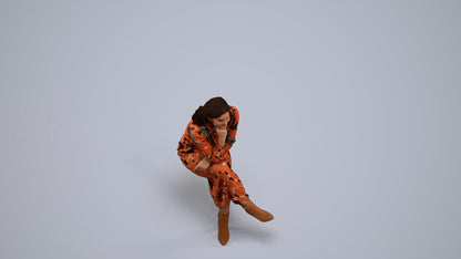 3D scanned woman sitting casual, photorealistic archviz people for Enscape and SketchUp, back view render