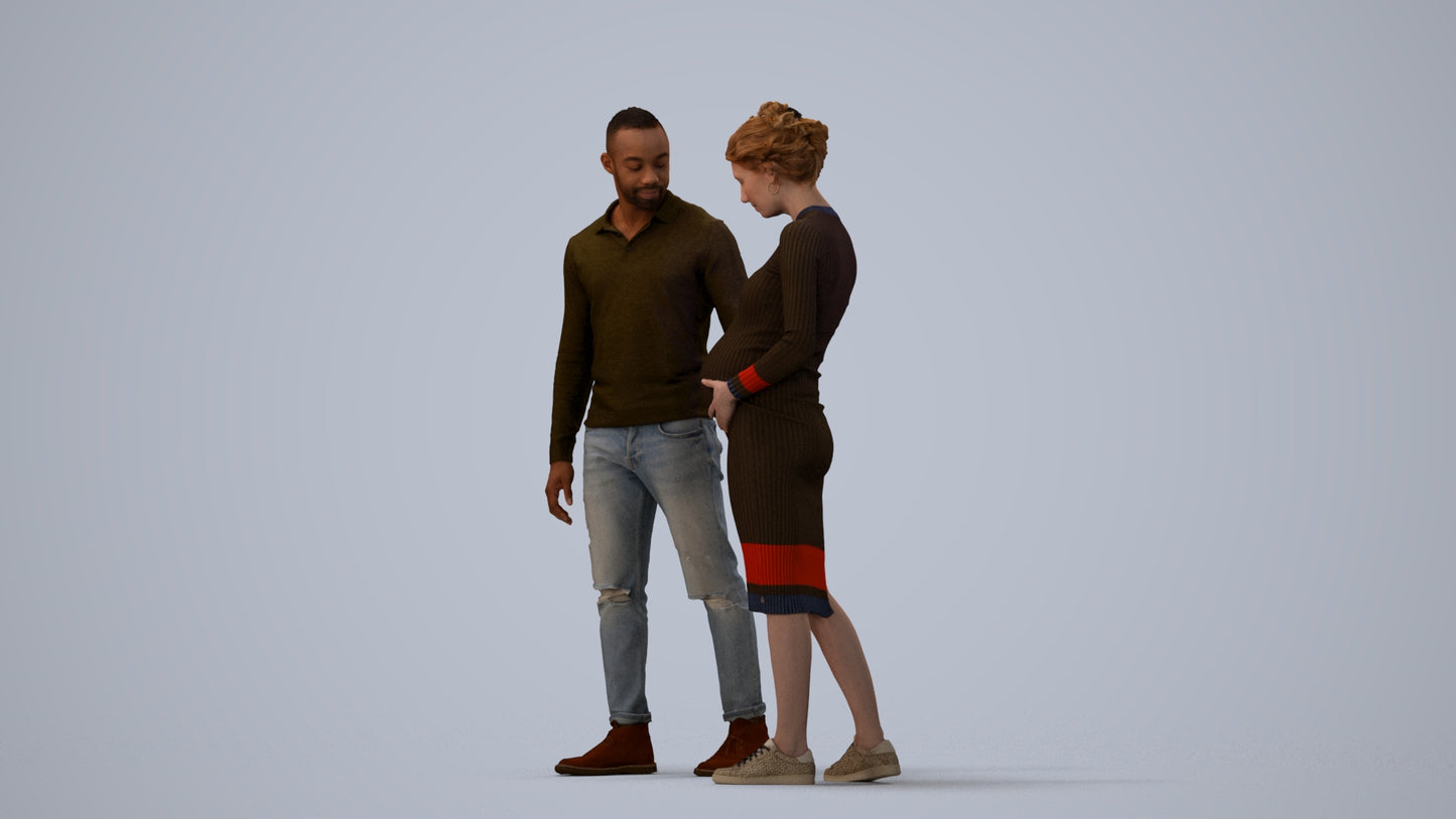scanned 3D woman casual couple, photogrammetry people for Enscape and V-Ray, three-quarter view render