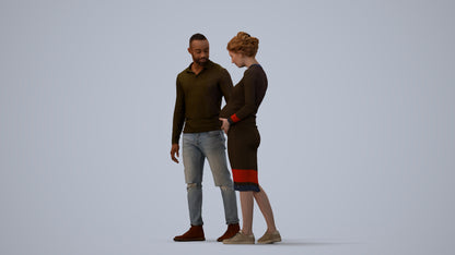 scanned 3D woman casual couple, photogrammetry people for Enscape and V-Ray, three-quarter view render