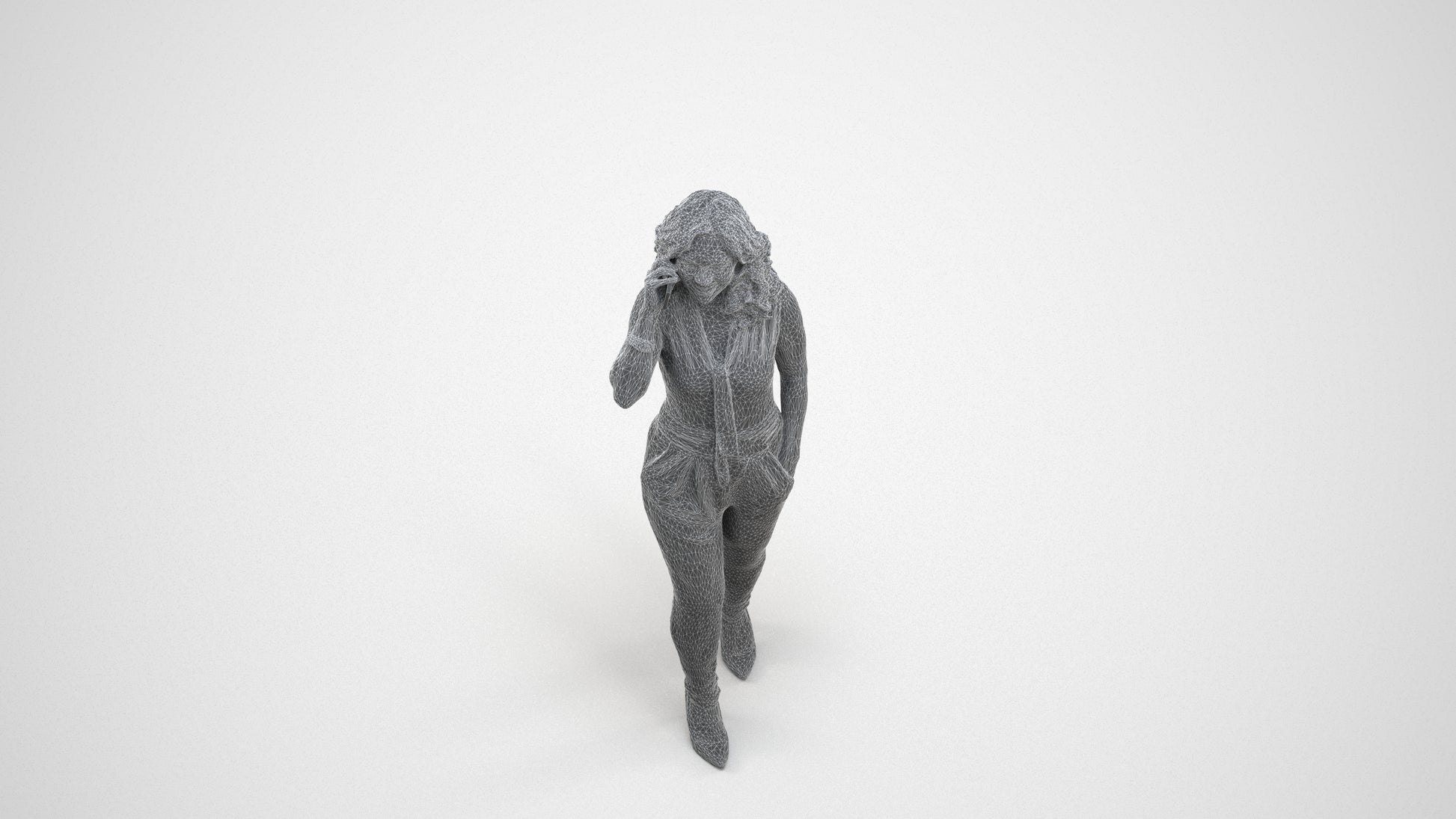 3D people model woman casual walking, scanned human for 3ds Max rendering, wireframe three-quarter view