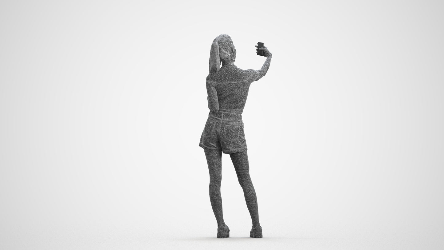 realistic 3D people woman casual standing, render-ready for V-Ray and Corona, FBX OBJ, wireframe front view