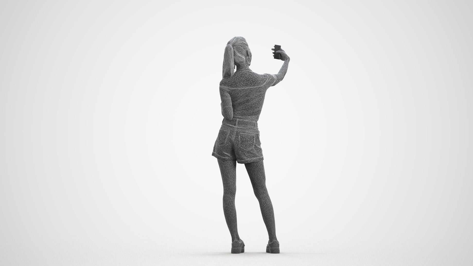 realistic 3D people woman casual standing, render-ready for V-Ray and Corona, FBX OBJ, wireframe front view
