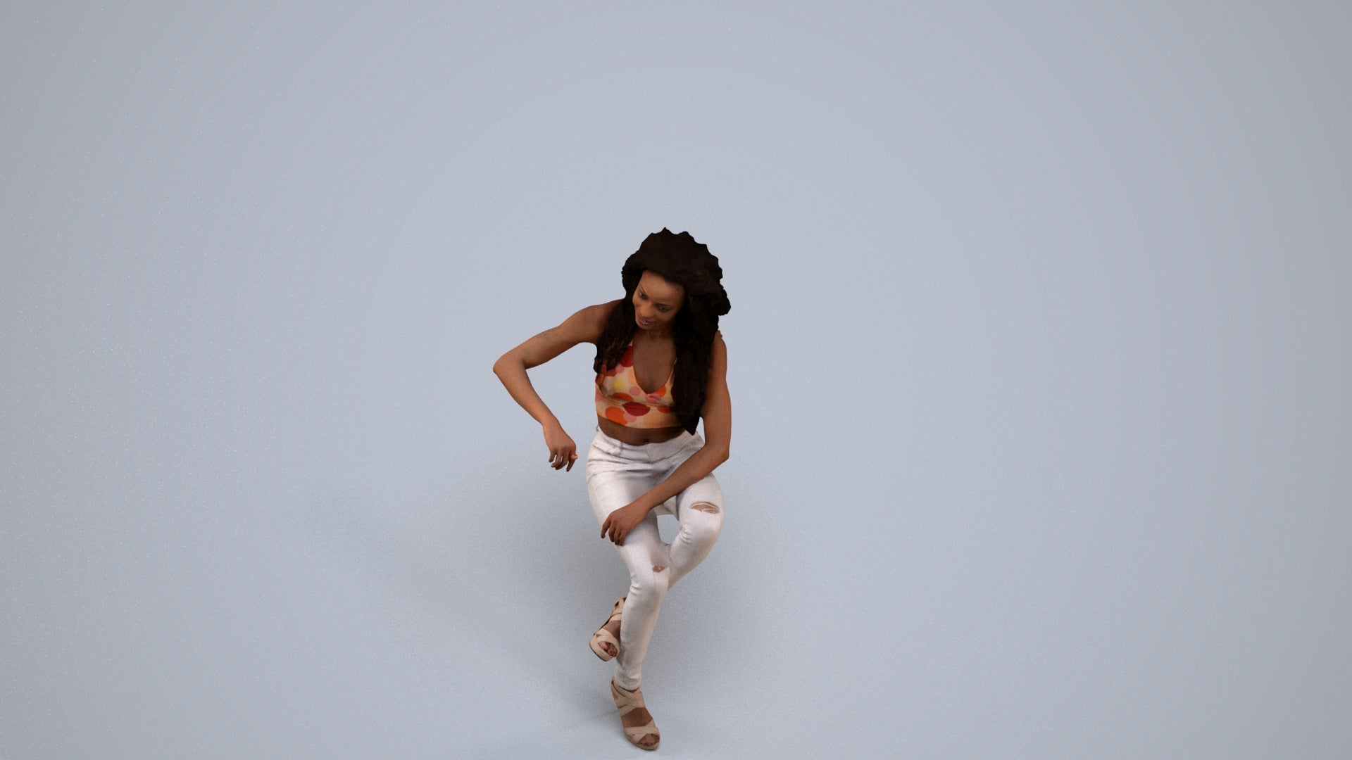 3D people model woman casual sitting, scanned human for 3ds Max rendering, back view render