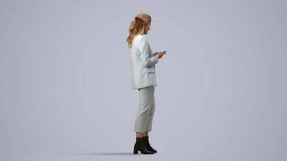 3D human model woman business, photogrammetry scanned person for archviz, side view render