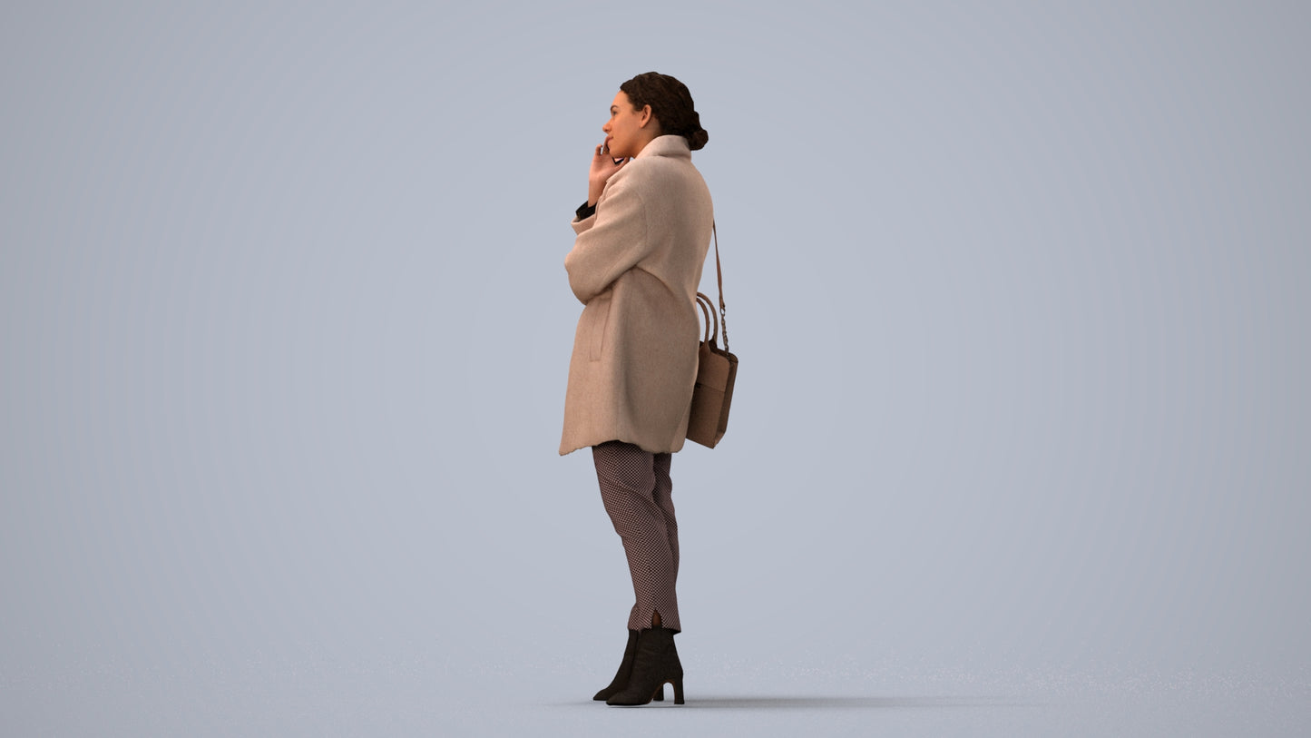 photogrammetry 3D woman business standing, realistic human model archviz FBX, three-quarter view render