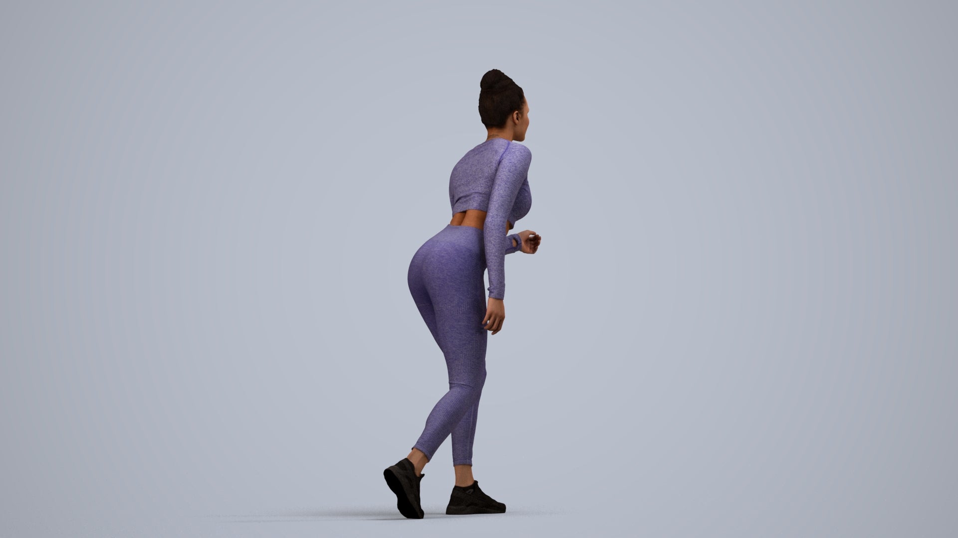 realistic 3D people woman sport, render-ready for V-Ray and Corona, FBX OBJ, side view render