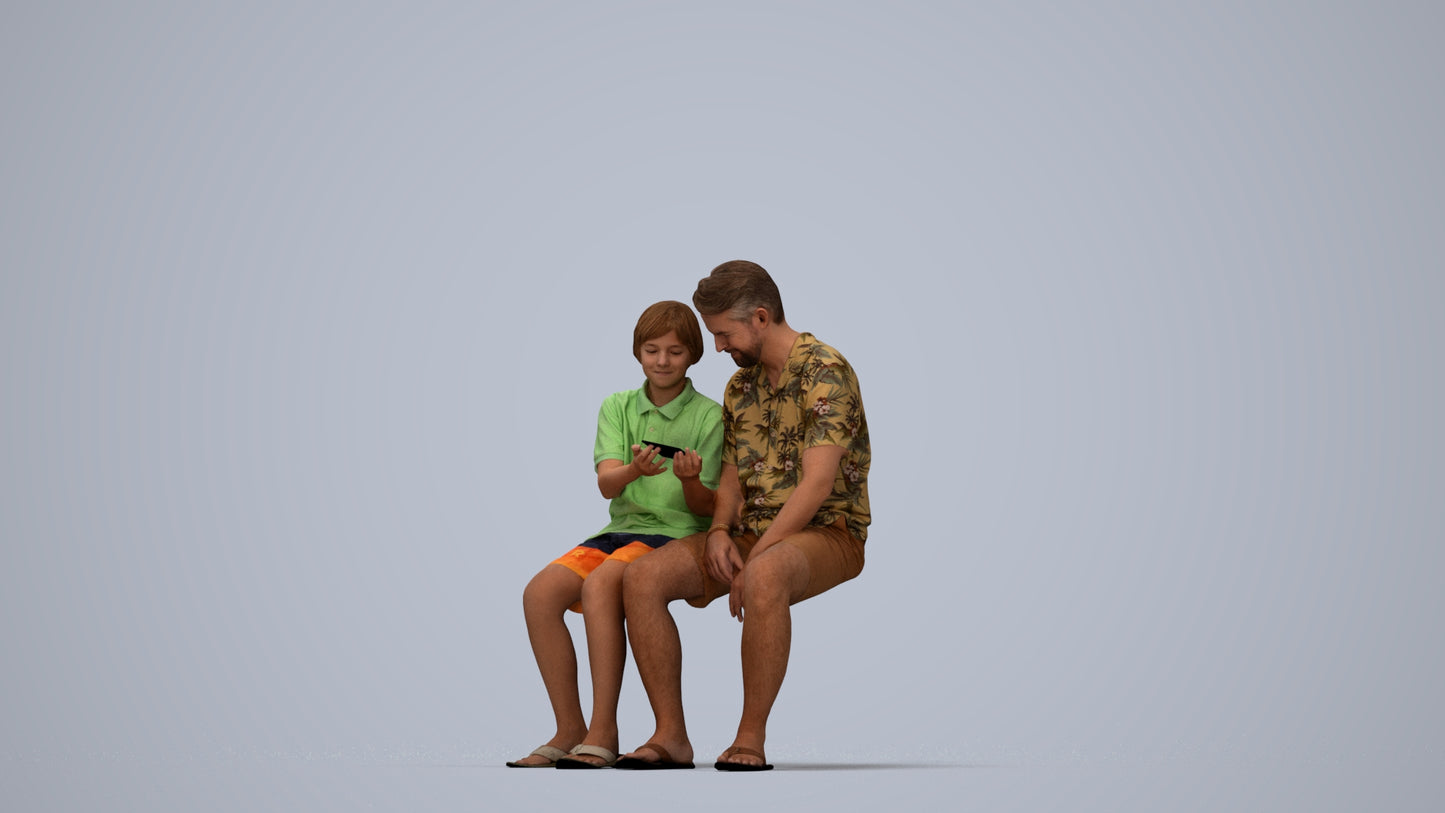 realistic 3D boy kids, scanned archviz people for Blender and 3ds Max, top-down view render