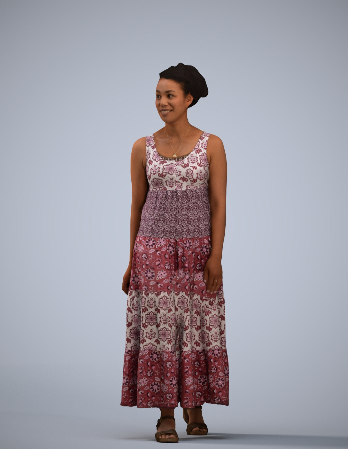 3D scanned woman walking casual, photorealistic archviz people for Enscape and SketchUp