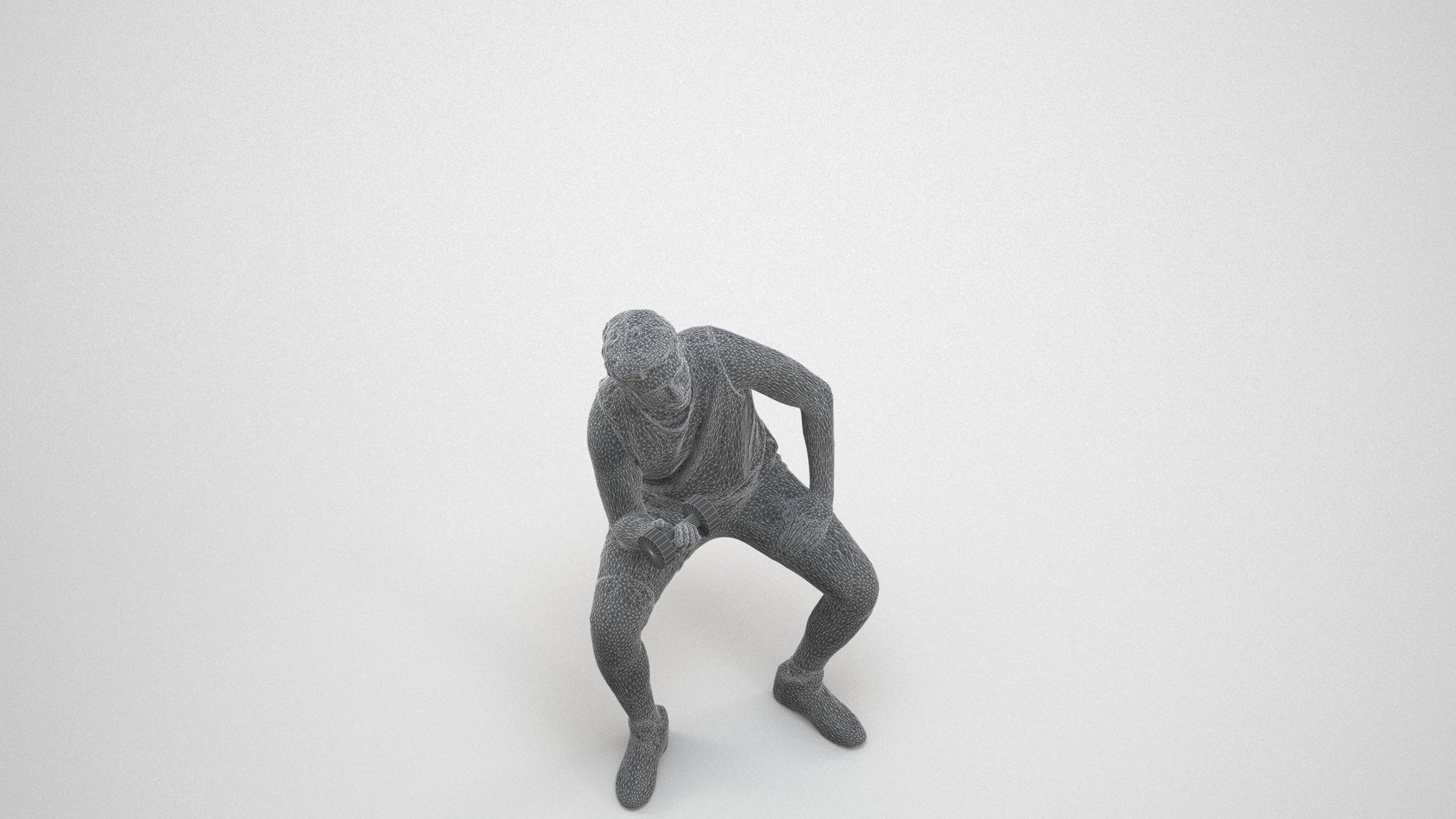 3D people model man sport, scanned human for 3ds Max rendering, wireframe three-quarter view