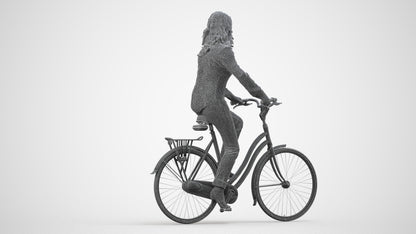 3D scanned woman cycling casual, photorealistic archviz people for Enscape and SketchUp, wireframe side view