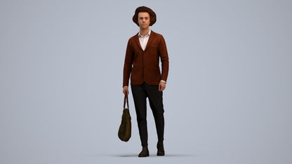 3D human model man business walking, photogrammetry scanned person for archviz, standing pose render