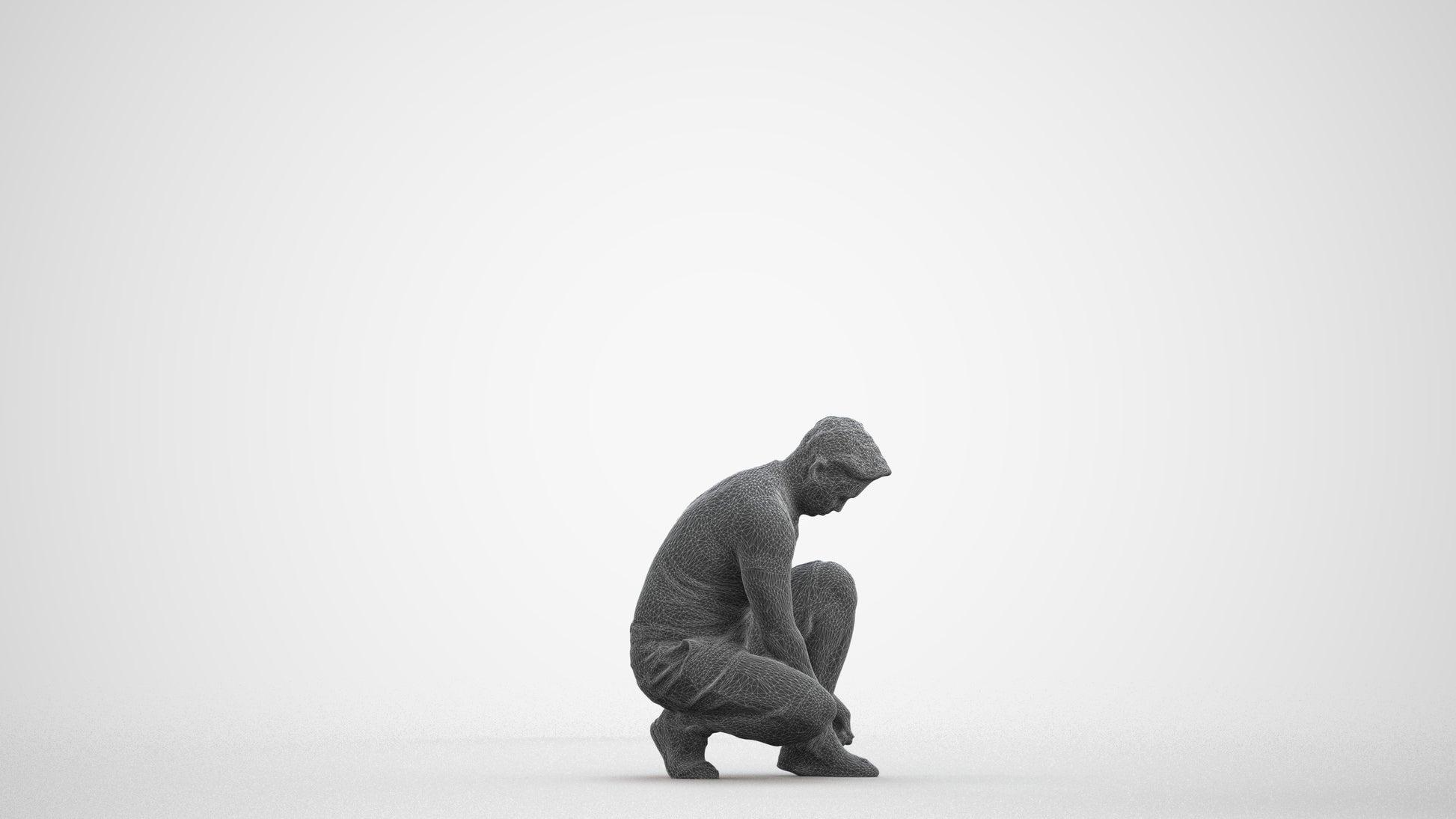 scanned 3D man sport standing, photogrammetry people for Enscape and V-Ray, wireframe front view