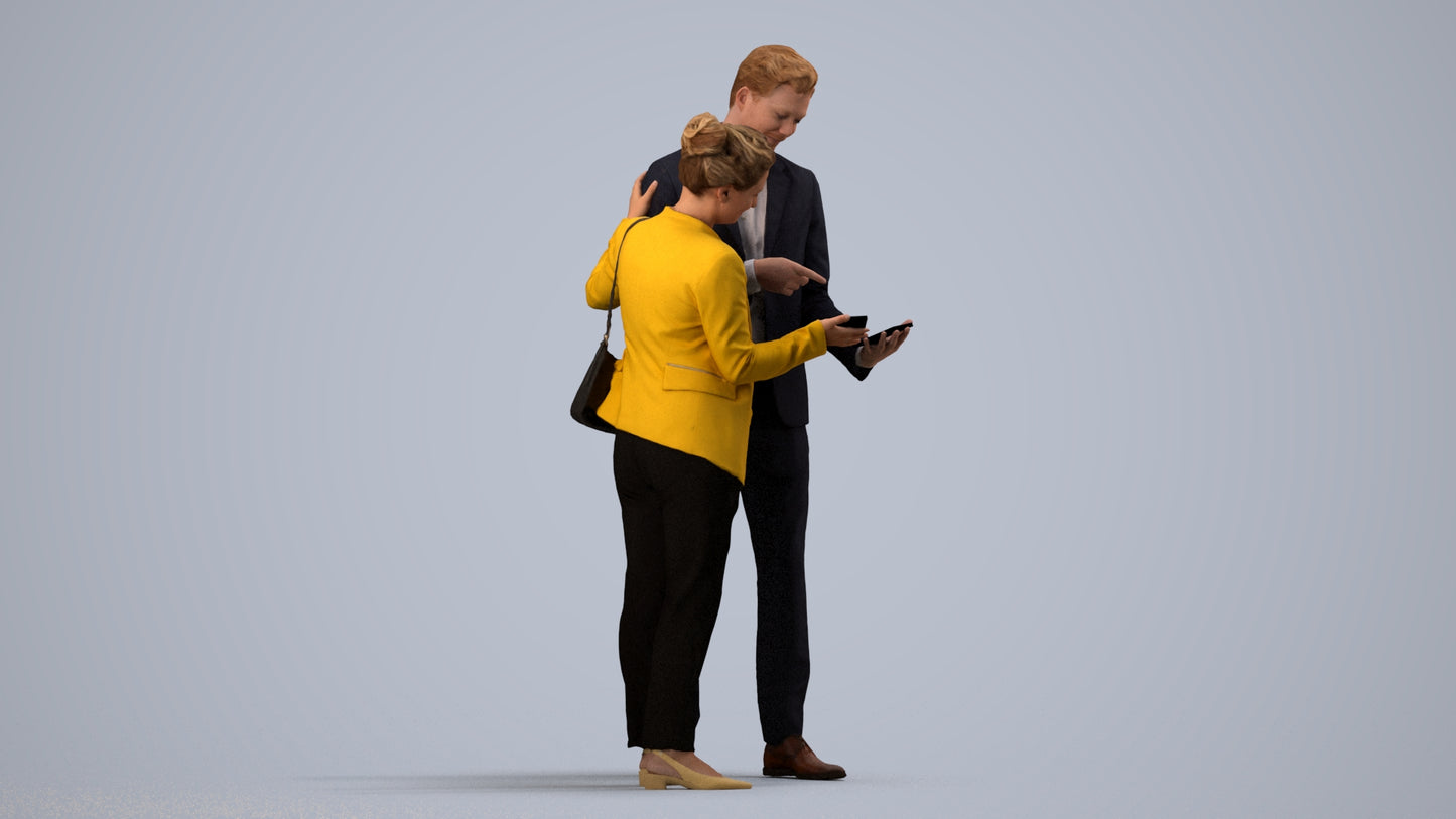 3D human model woman business, photogrammetry scanned person for archviz, side view render