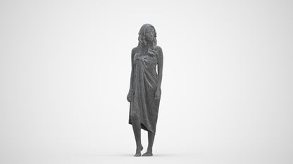 3D human model woman pool, photogrammetry scanned person for archviz, three-quarter front view render