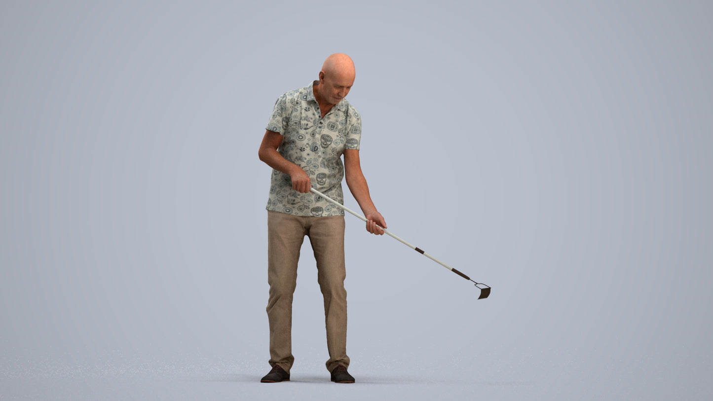 realistic 3D people senior man casual standing, render-ready for V-Ray and Corona, FBX OBJ, standing pose render