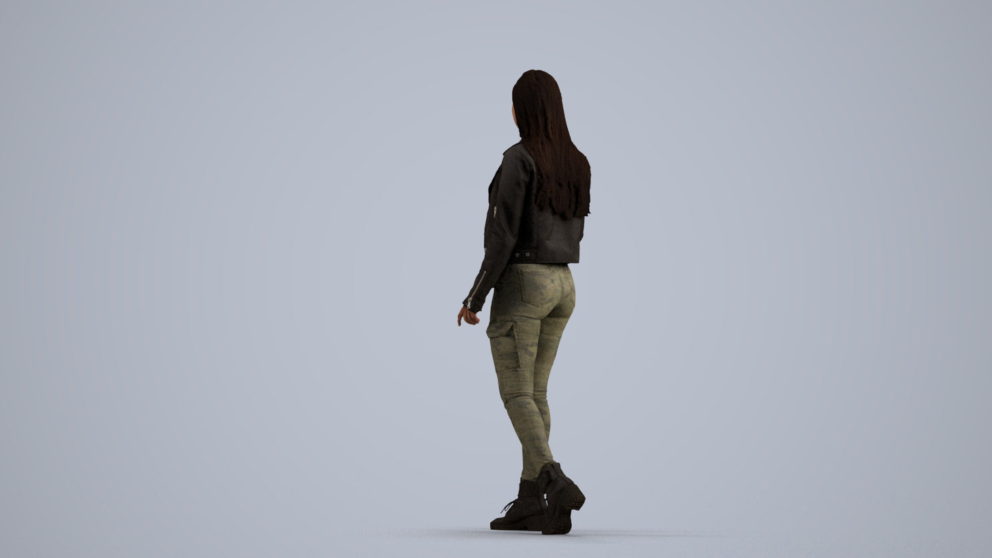 realistic 3D people woman casual walking, render-ready for V-Ray and Corona, FBX OBJ, front view render