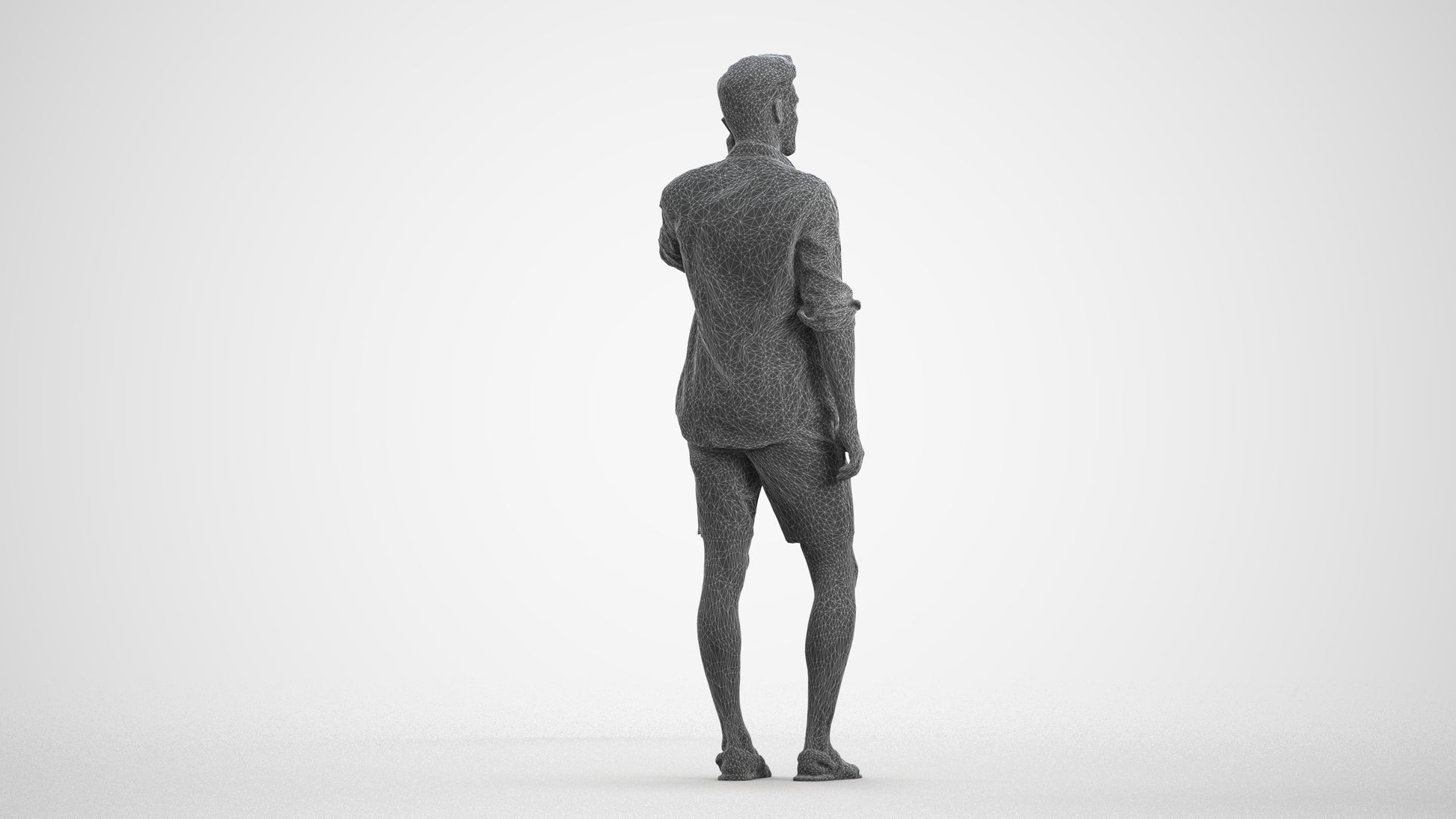 scanned 3D man casual standing, photogrammetry people for Enscape and V-Ray, wireframe front view