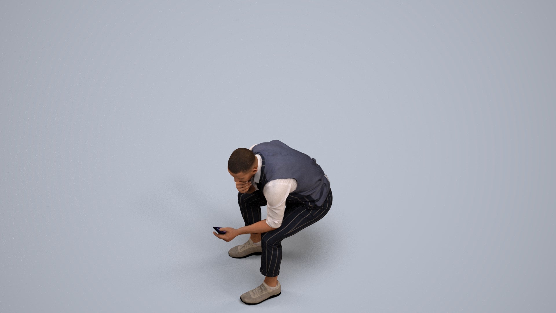 3D scanned man sitting business, photorealistic archviz people for Enscape and SketchUp, back view render