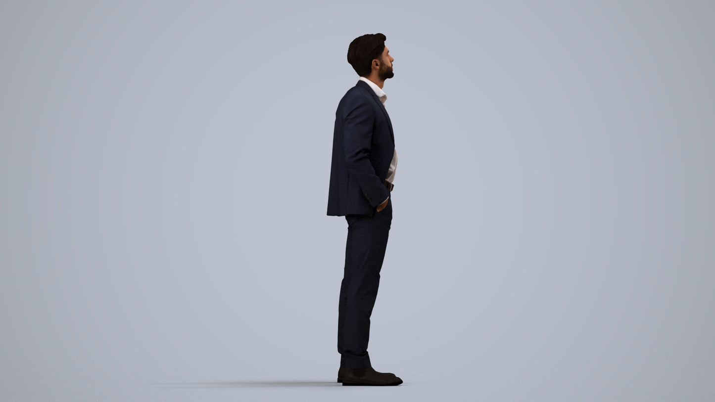 scanned 3D man business, photogrammetry people for Enscape and V-Ray, side view render