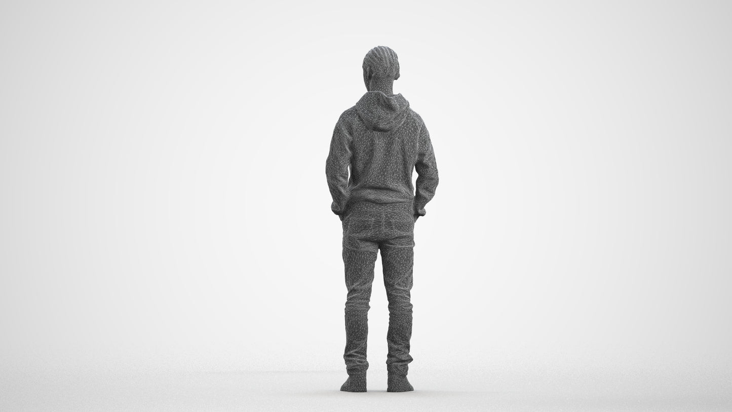 realistic 3D boy casual kids, scanned archviz people for Blender and 3ds Max, wireframe front view