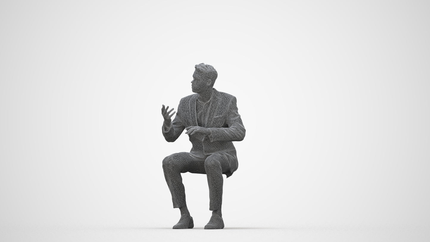 3D people model man business, scanned human for 3ds Max rendering, wireframe back view